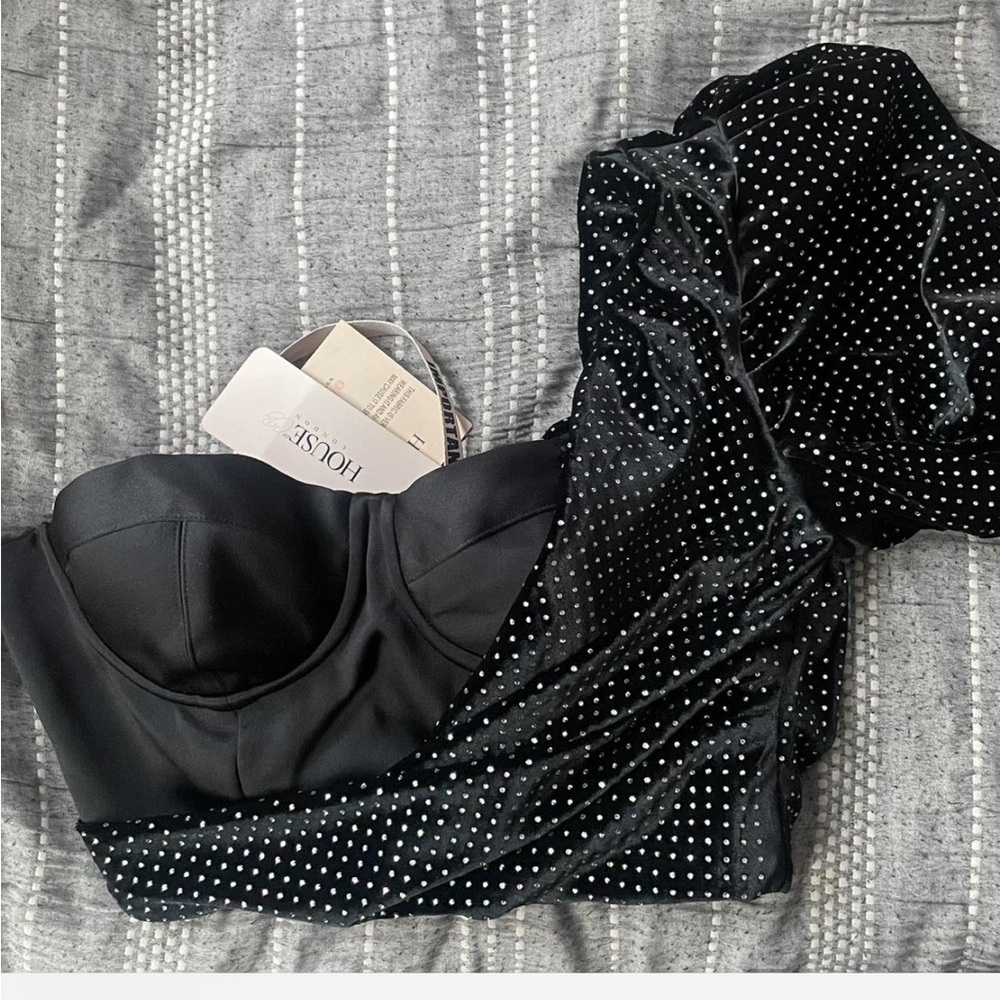 House of CB Zenaida Black Crop Top with Stones - Brand New with Tags